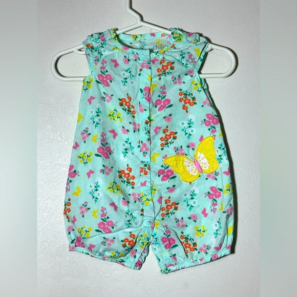 Carters Floral Baby Romper with Butterfly Accent 100% Cotton Size 0-3 months - Picture 1 of 5